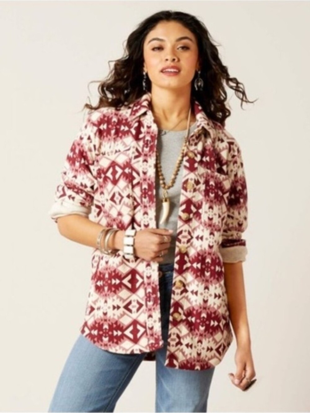 Ariat Fillmore Womens Shirt Jacket Aztec Southwestern Print Red Size Medium